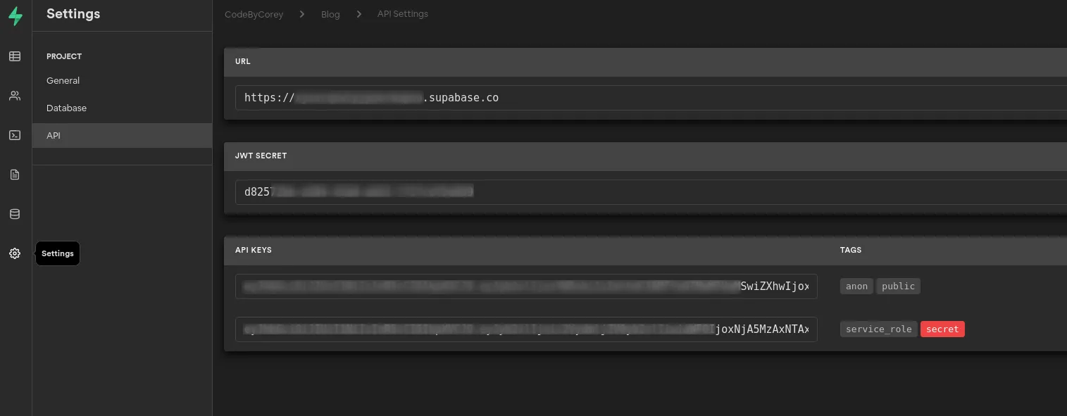 API Keys screenshot