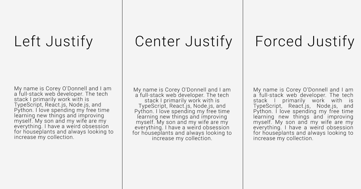 Left, Center, Forced Justify