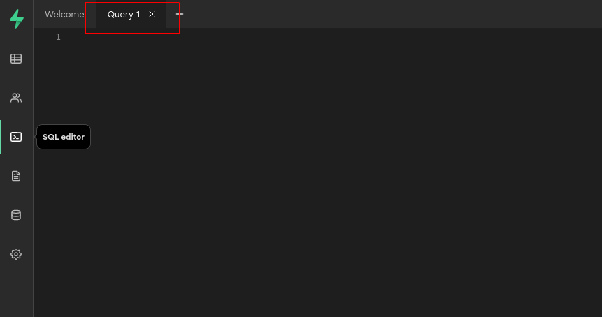 SQL Editor and Highlighted Query-1 tab screenshot